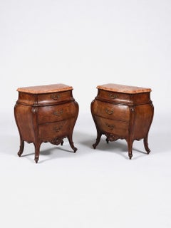 Pair of Italian Burl Walnut & Marble-Top Night Stands by Cav. Emilio Bertini