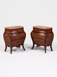 Pair of Italian Burl Walnut & Marble-Top Night Stands by Cav. Emilio Bertini