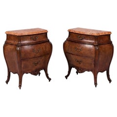 Pair of Italian Burl Walnut & Marble-Top Night Stands by Cav. Emilio Bertini