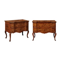 Pair of Italian Burl Walnut Two-Drawer Commodes from a Villa in Pienza, Tuscany