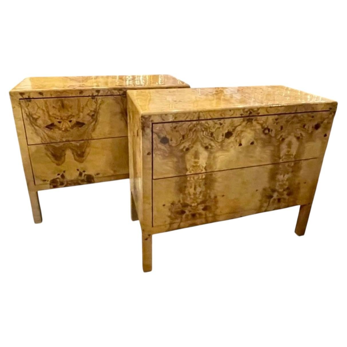 Pair of Italian Burlwood Commodes