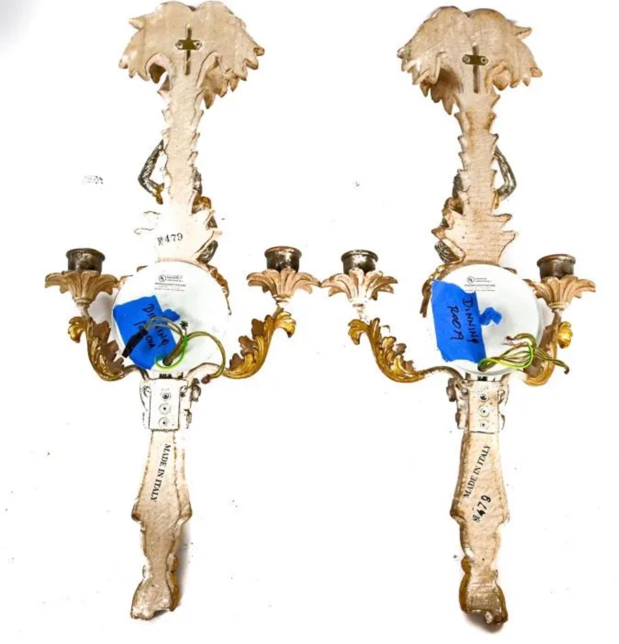 Pair of Italian Butler Monkey Wood Painted Sconces For Sale 2