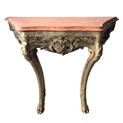 Pair of Italian C18th Silvered Console Tables with Marble Tops
