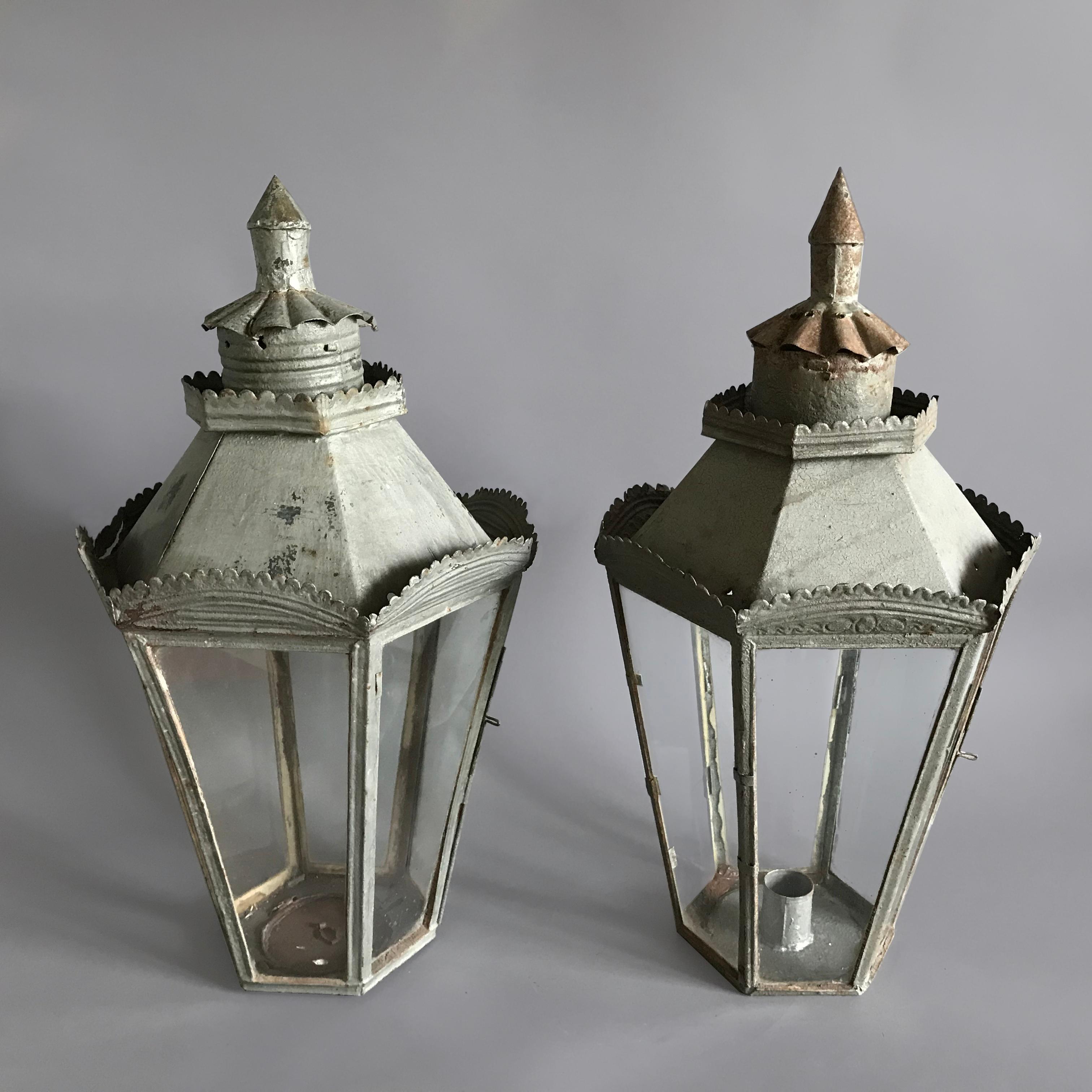 Glass Pair of Italian C19th Lanterns