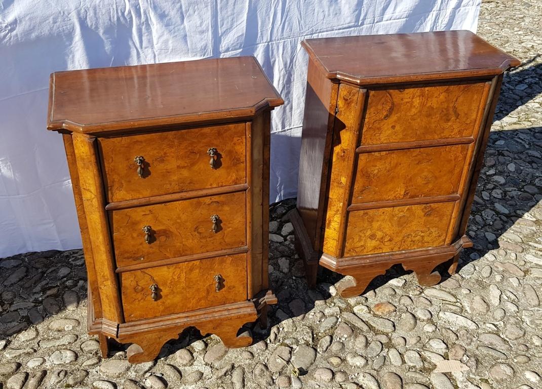Veneer Pair of Italian Cabinets, Italy 18th Century, Italian Bedside Chest of Drawers For Sale