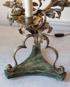 Pair Of Italian Candelabra 20th Century Silver-leaf Wrought Iron Foliate Lamps