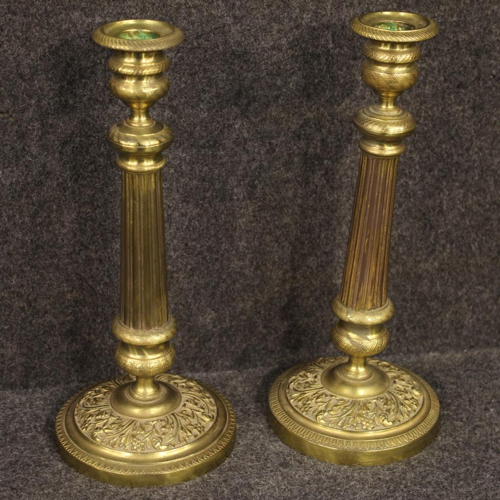 Pair of Italian Candelabra in Gilded Bronze, 20th Century For Sale 2