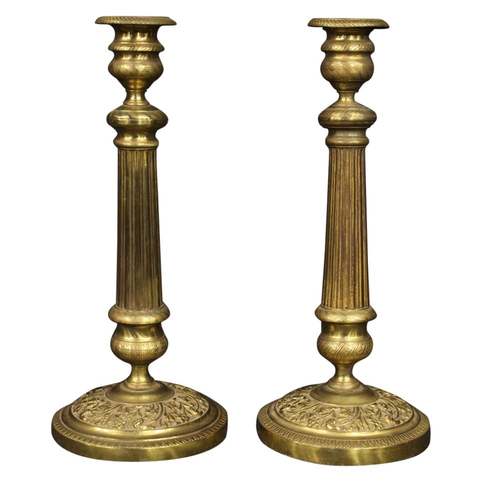 Pair of Italian Candelabra in Gilded Bronze, 20th Century For Sale