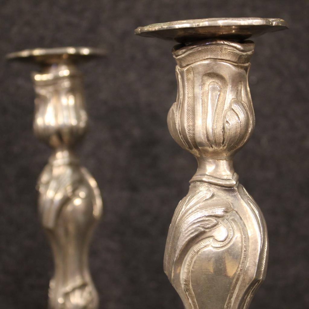 Pair of Italian Candelabra in Silver Metal, 20th Century For Sale 8