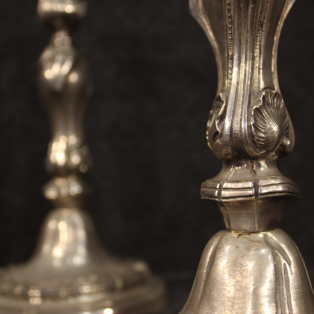 Pair of Italian Candelabra in Silver Metal, 20th Century For Sale 1