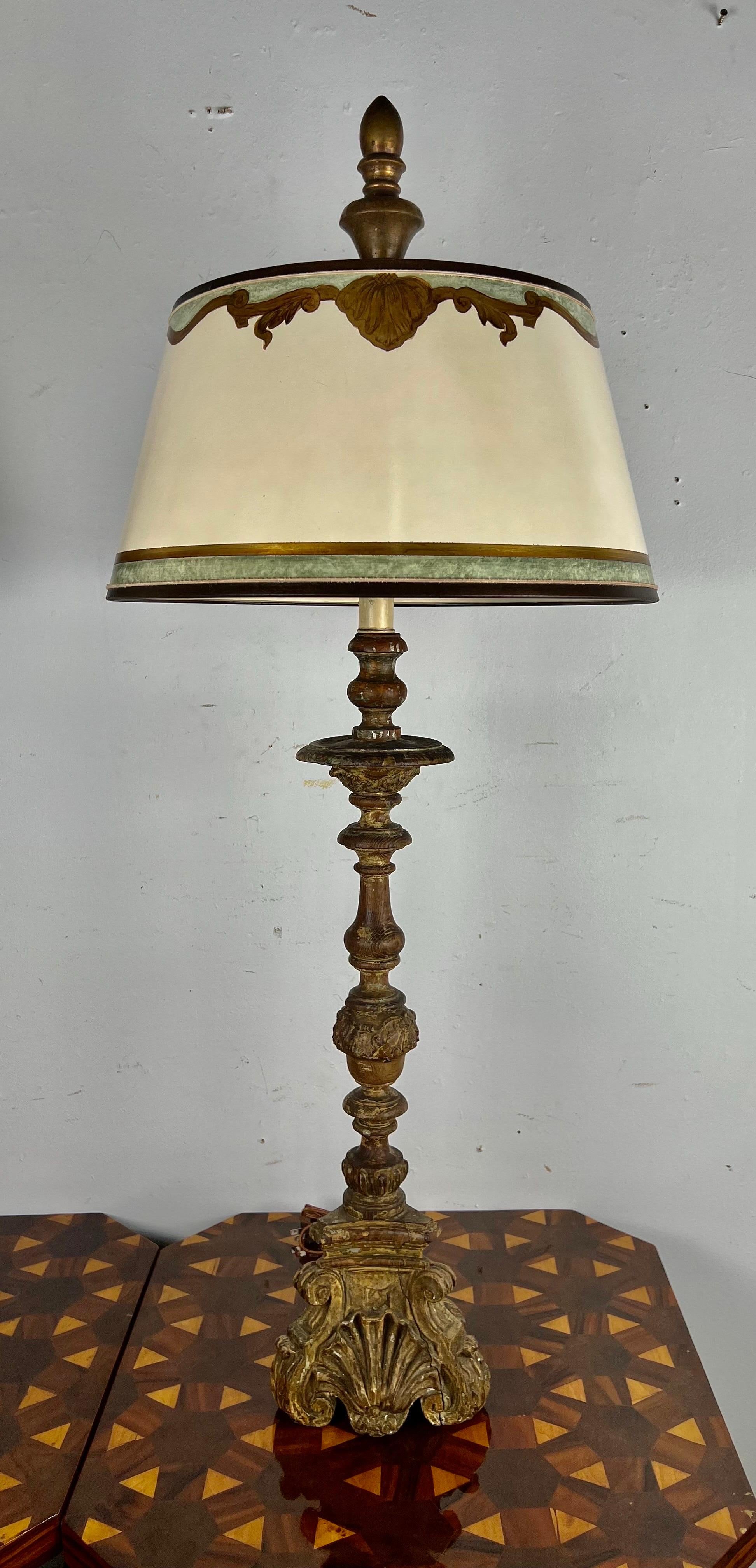 Pair of Italian Candlestick Lamps W/ Parchment Shades 4