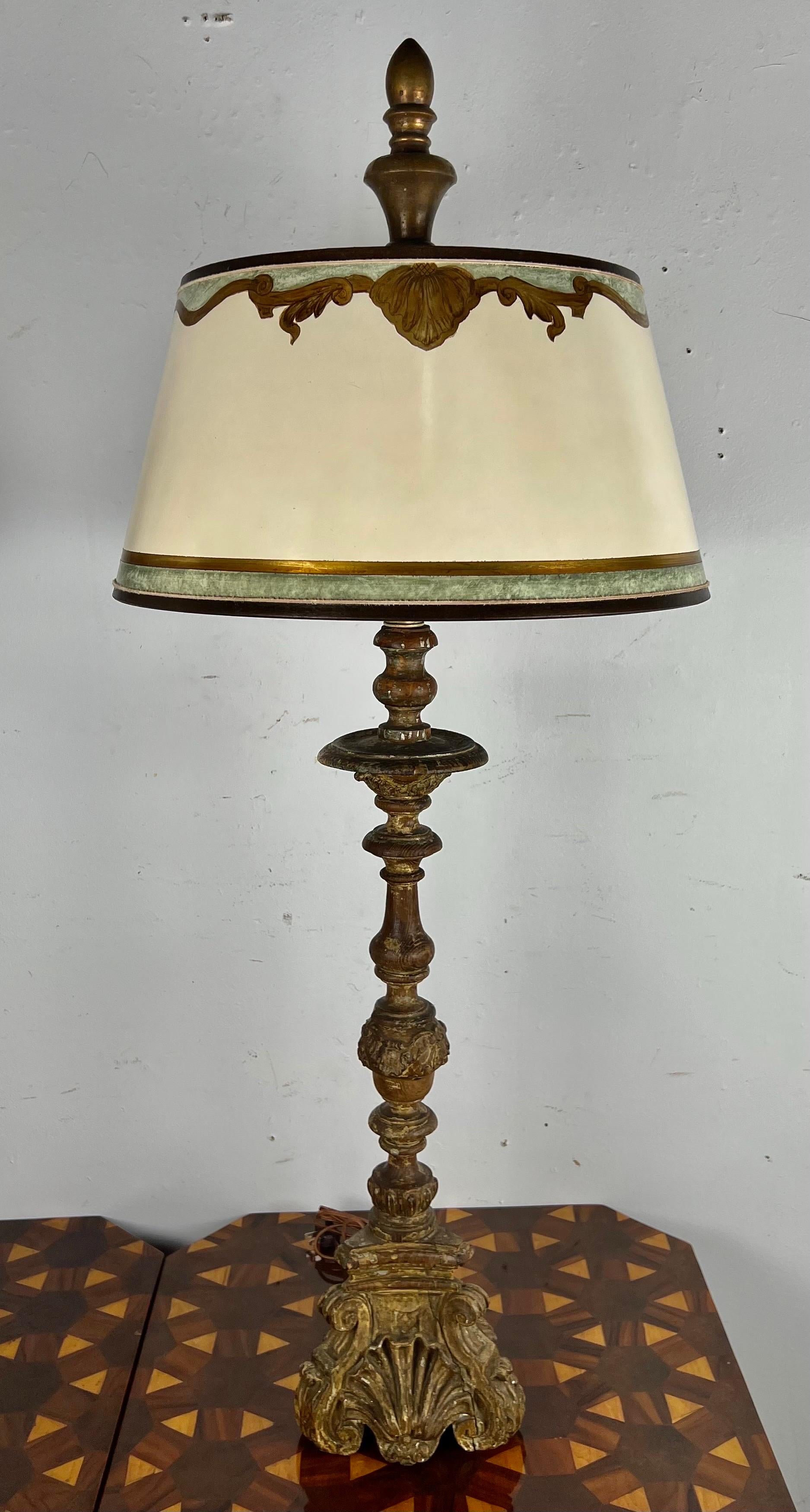 Pair of Italian Candlestick Lamps W/ Parchment Shades 5