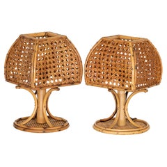 Pair of Italian Cane and Bamboo Lamps
