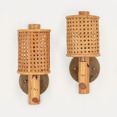 Pair of Italian Cane and Bamboo Torch Sconces