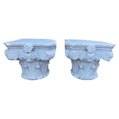 Pair of Italian Capitals in White Carrara Marble Final 19th / Early 20th Century