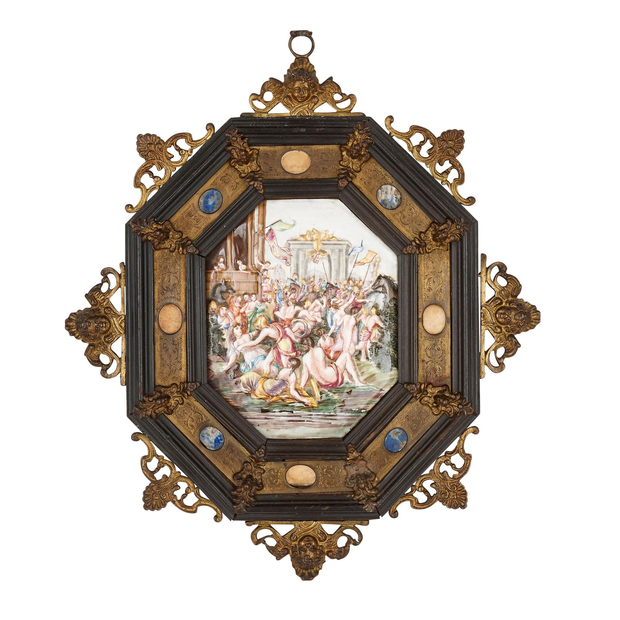 Classical Roman Pair of Italian Capodimonte Painted Porcelain Plaques For Sale