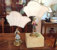Pair of Italian Capodimonte Porcelain Figural Table Lamps, Pellati 20th Century