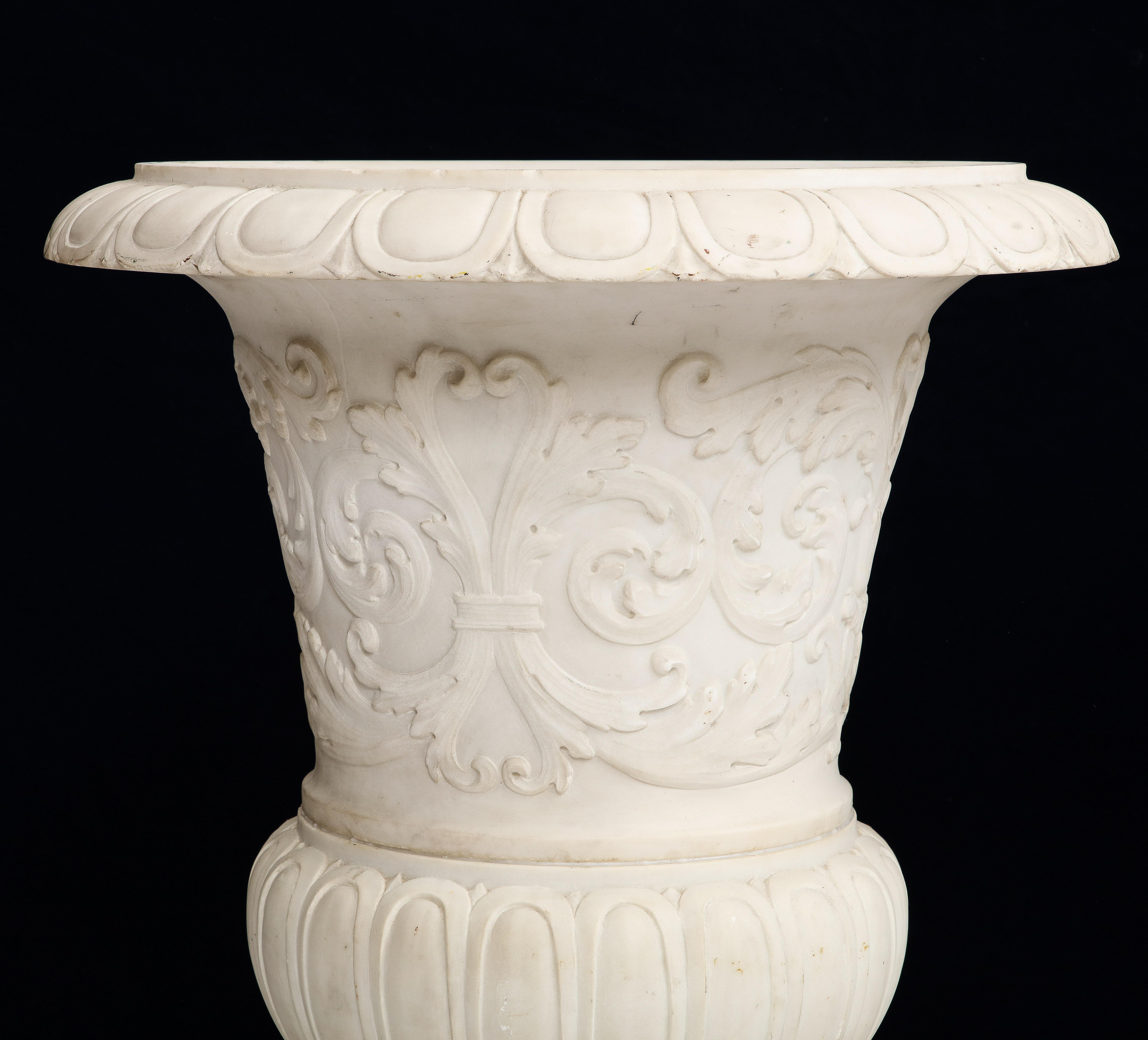 Pair of Italian Carrara Marble Medici Vases w/ Neoclassical Motifs in Relief For Sale 5
