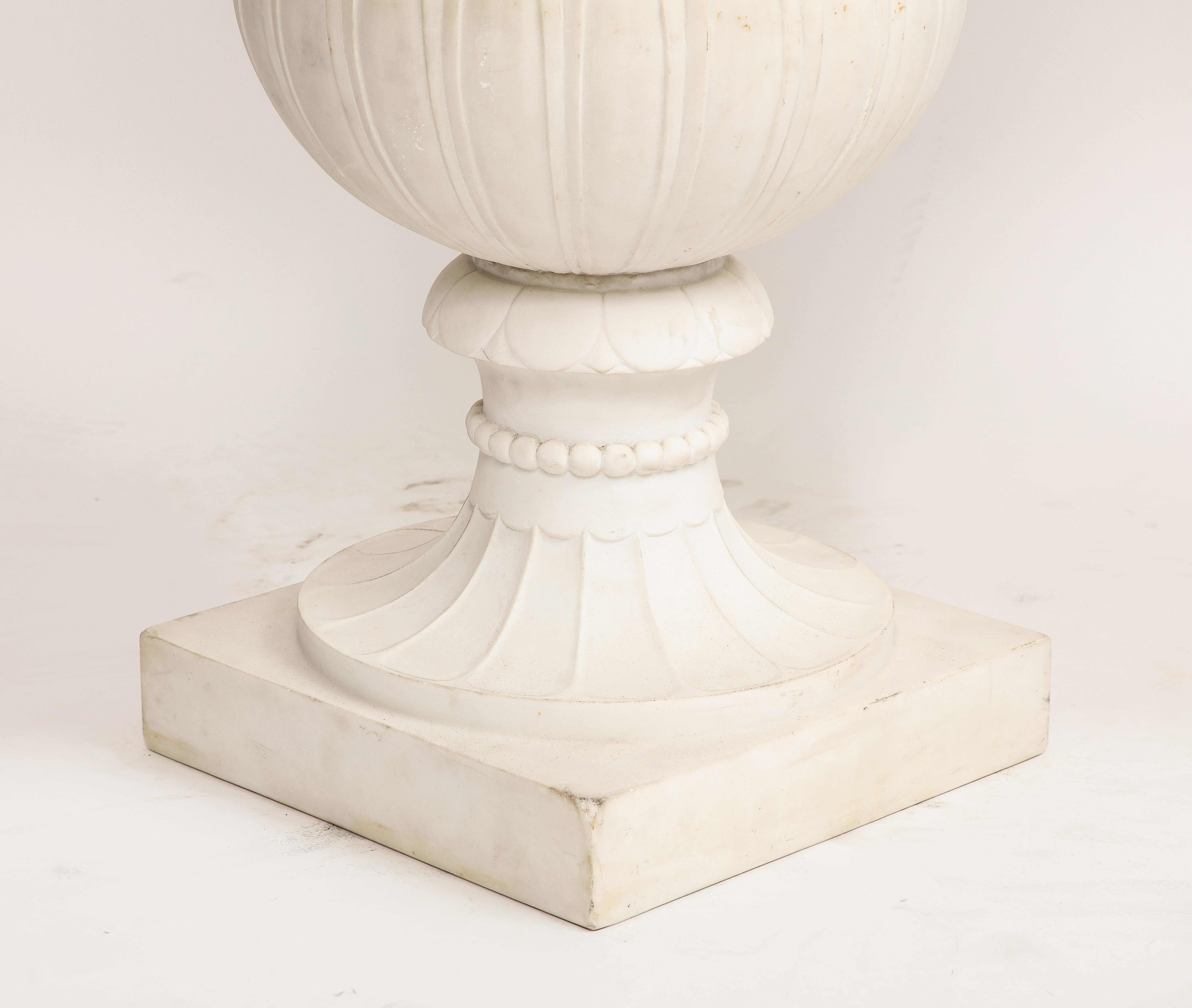 Pair of Italian Carrara Marble Medici Vases w/ Neoclassical Motifs in Relief For Sale 12