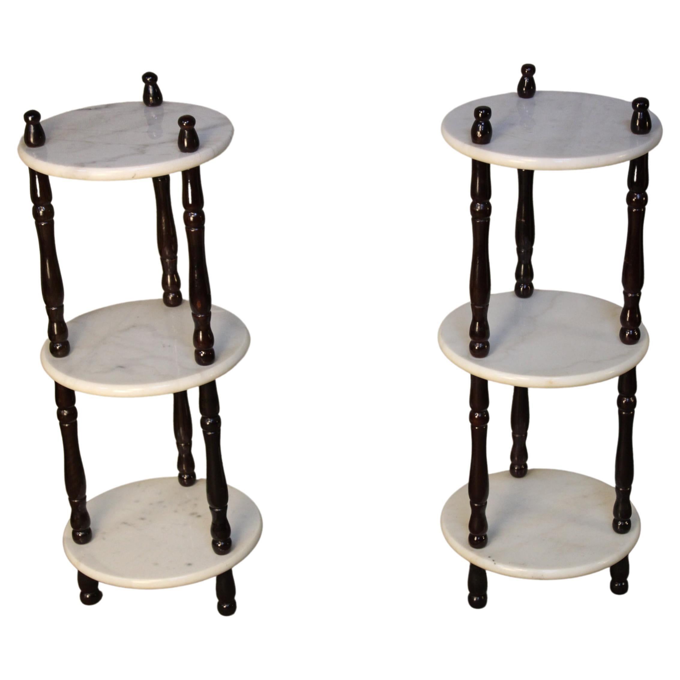 Pair of Italian Carrara Marble Side Tables, circa 1920 For Sale
