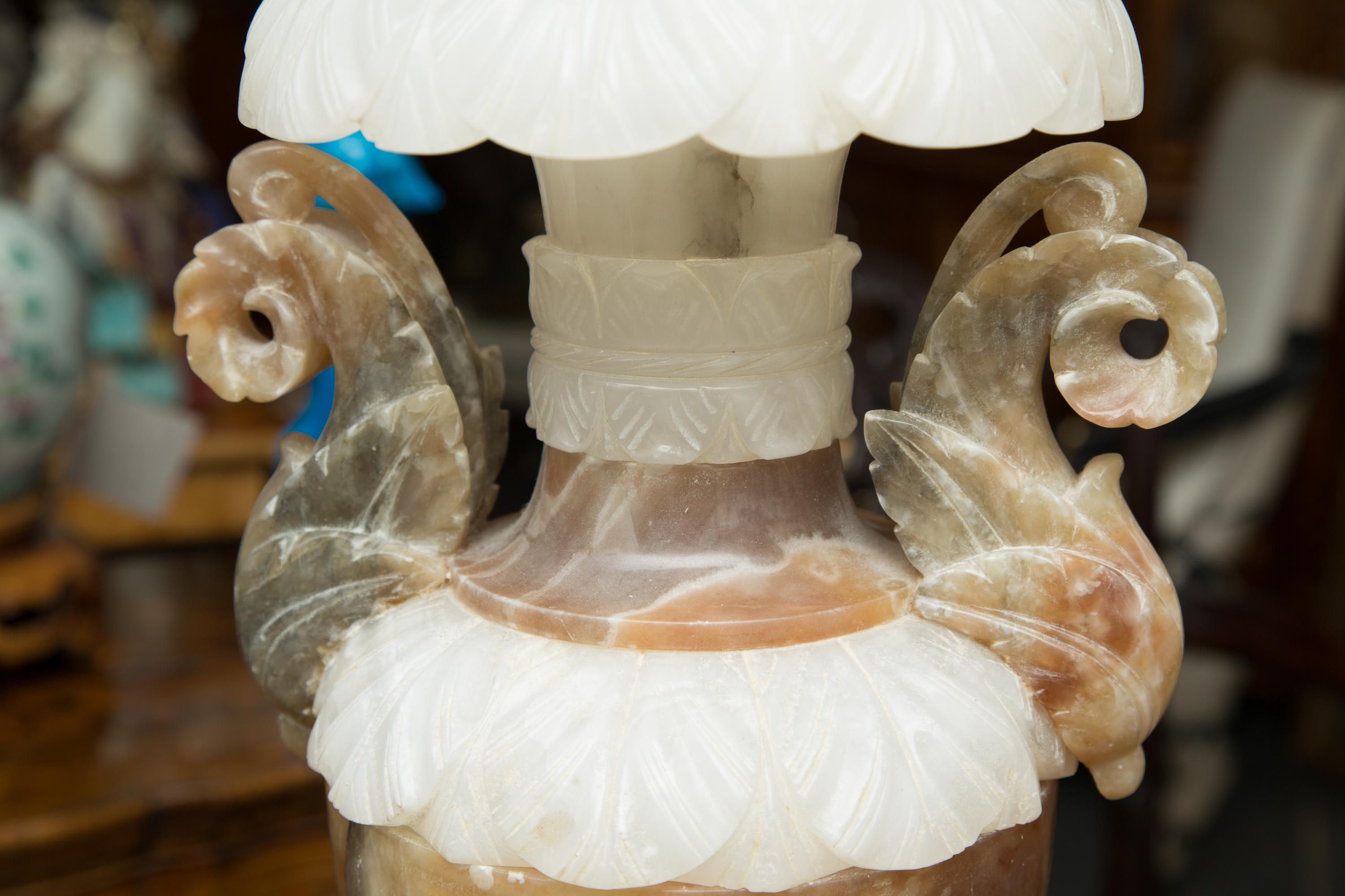 Pair of Italian Carved Alabaster and Onyx Table Lamps 3