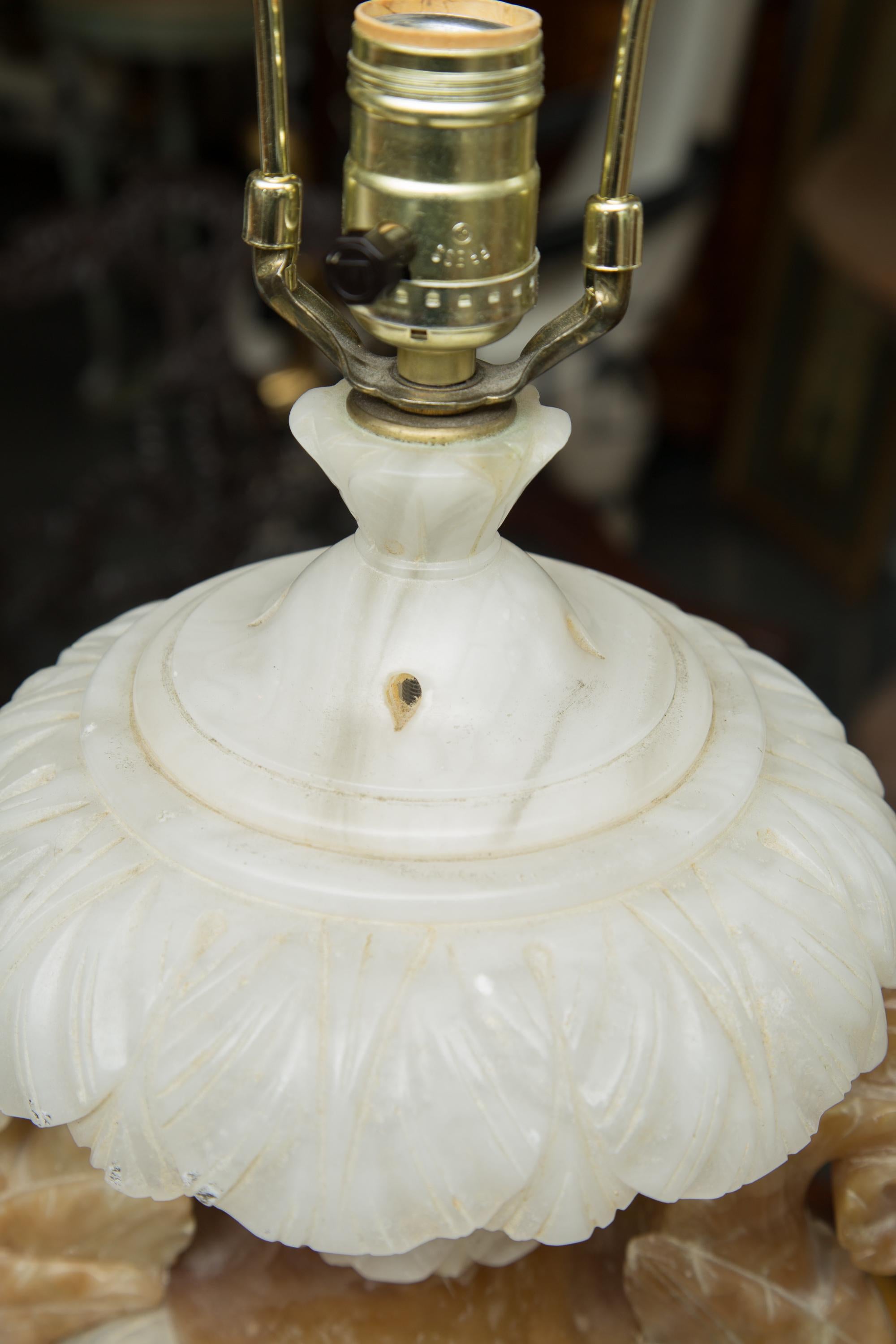 Other Pair of Italian Carved Alabaster and Onyx Table Lamps