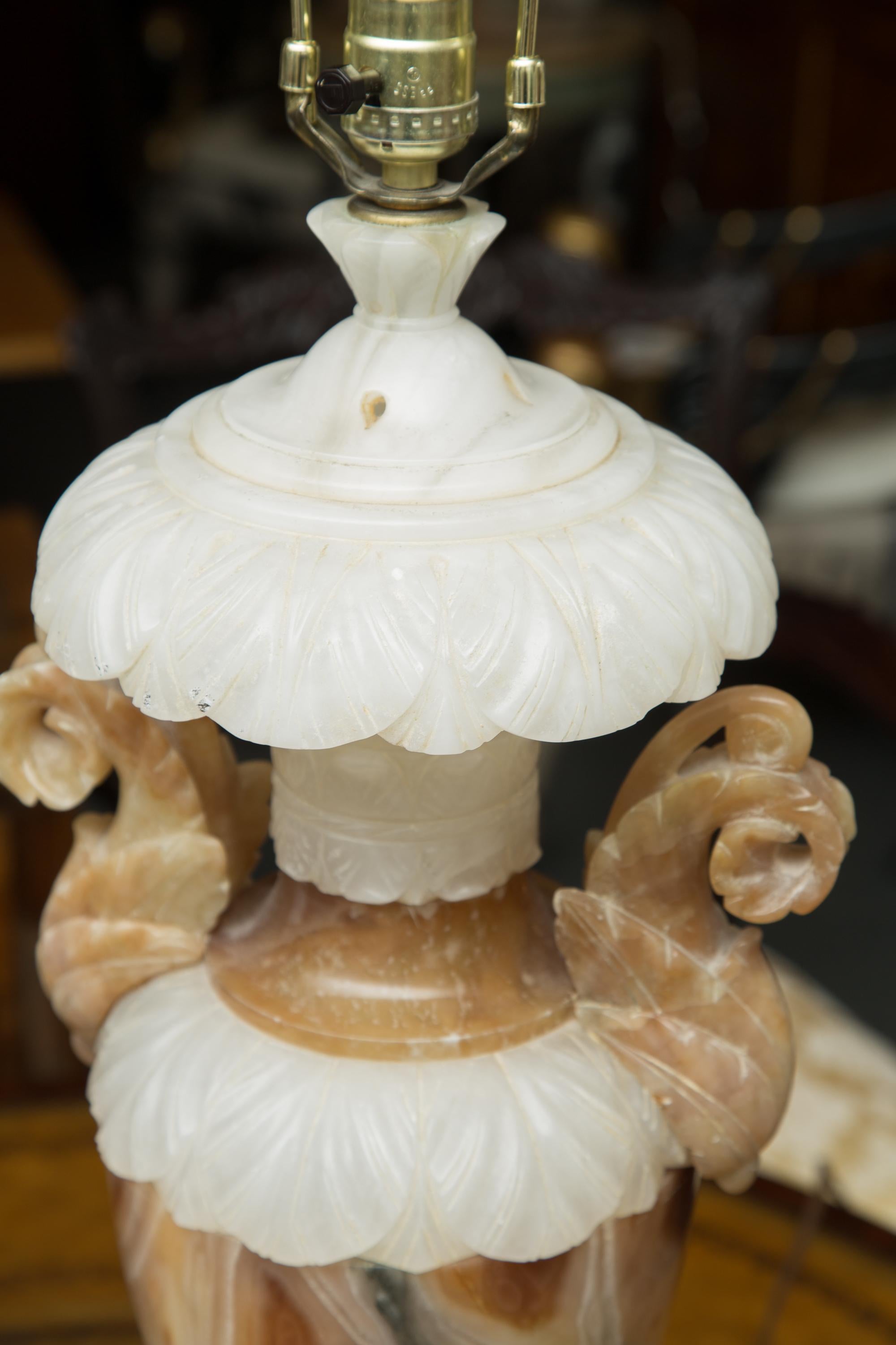 Pair of Italian Carved Alabaster and Onyx Table Lamps 2