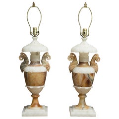 Pair of Italian Carved Alabaster and Onyx Table Lamps