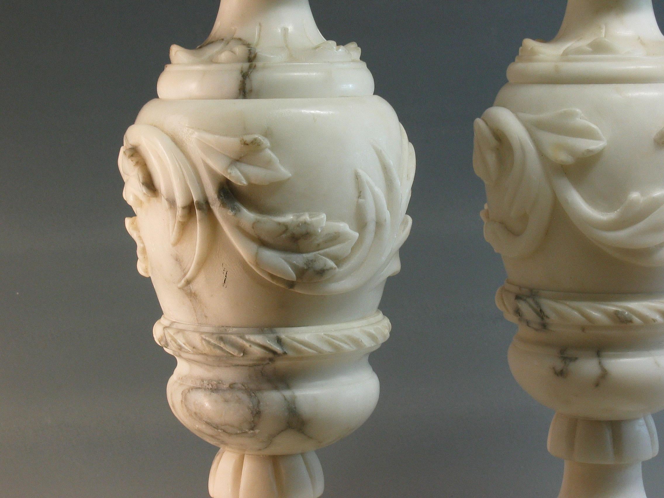 Edwardian Pair of Italian Carved Alabaster Table Lamps