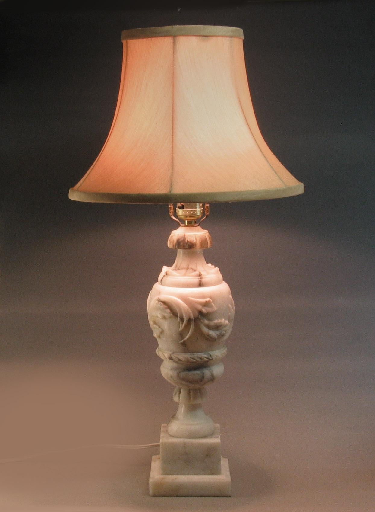 20th Century Pair of Italian Carved Alabaster Table Lamps