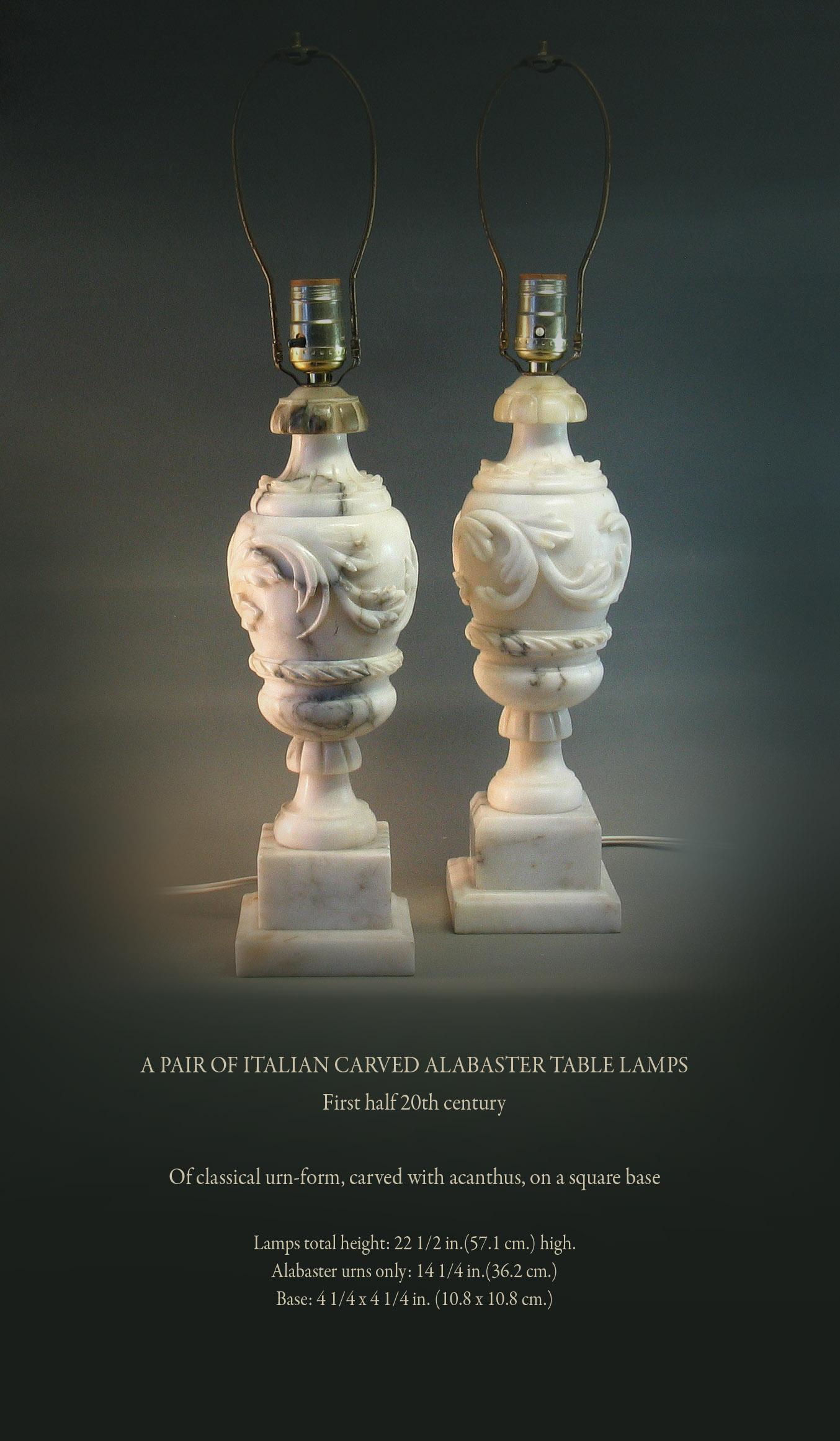 Pair of Italian Carved Alabaster Table Lamps 2