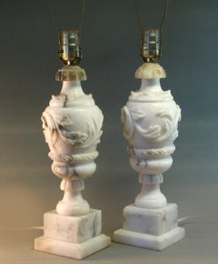 Pair of Italian Carved Alabaster Table Lamps