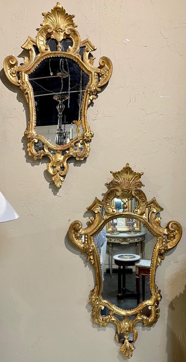 Pair of Italian Carved and Giltwood Mirrors For Sale at 1stDibs