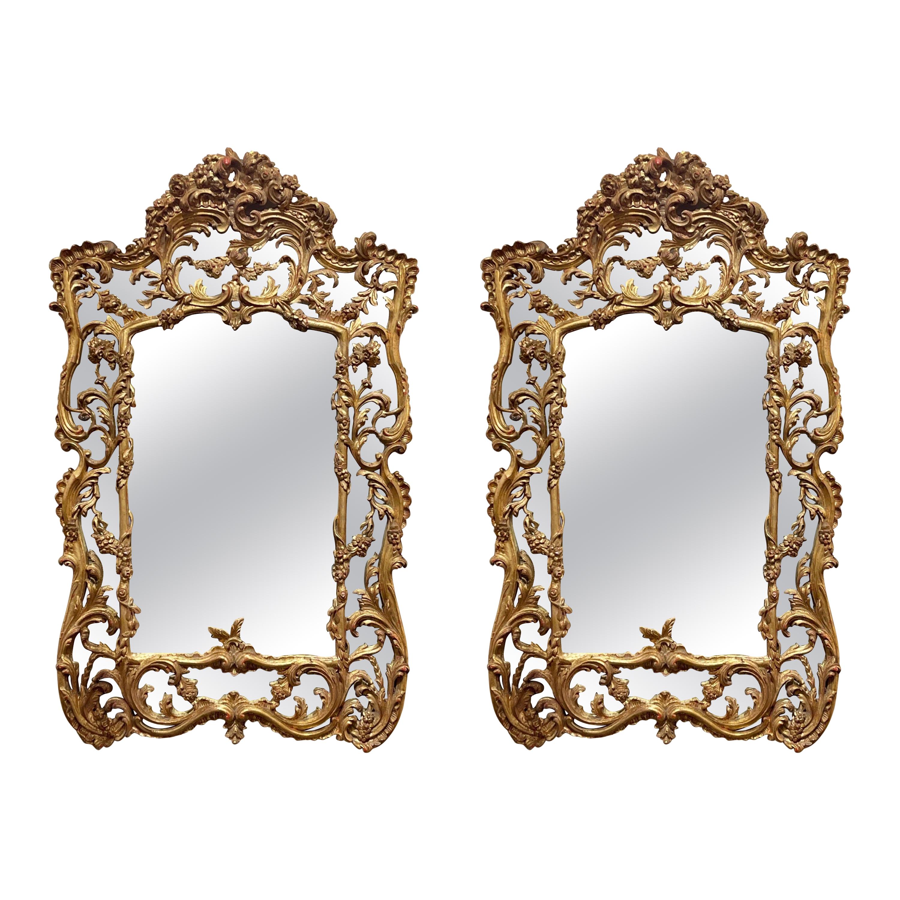 Pair of Italian Carved and Giltwood Mirrors For Sale