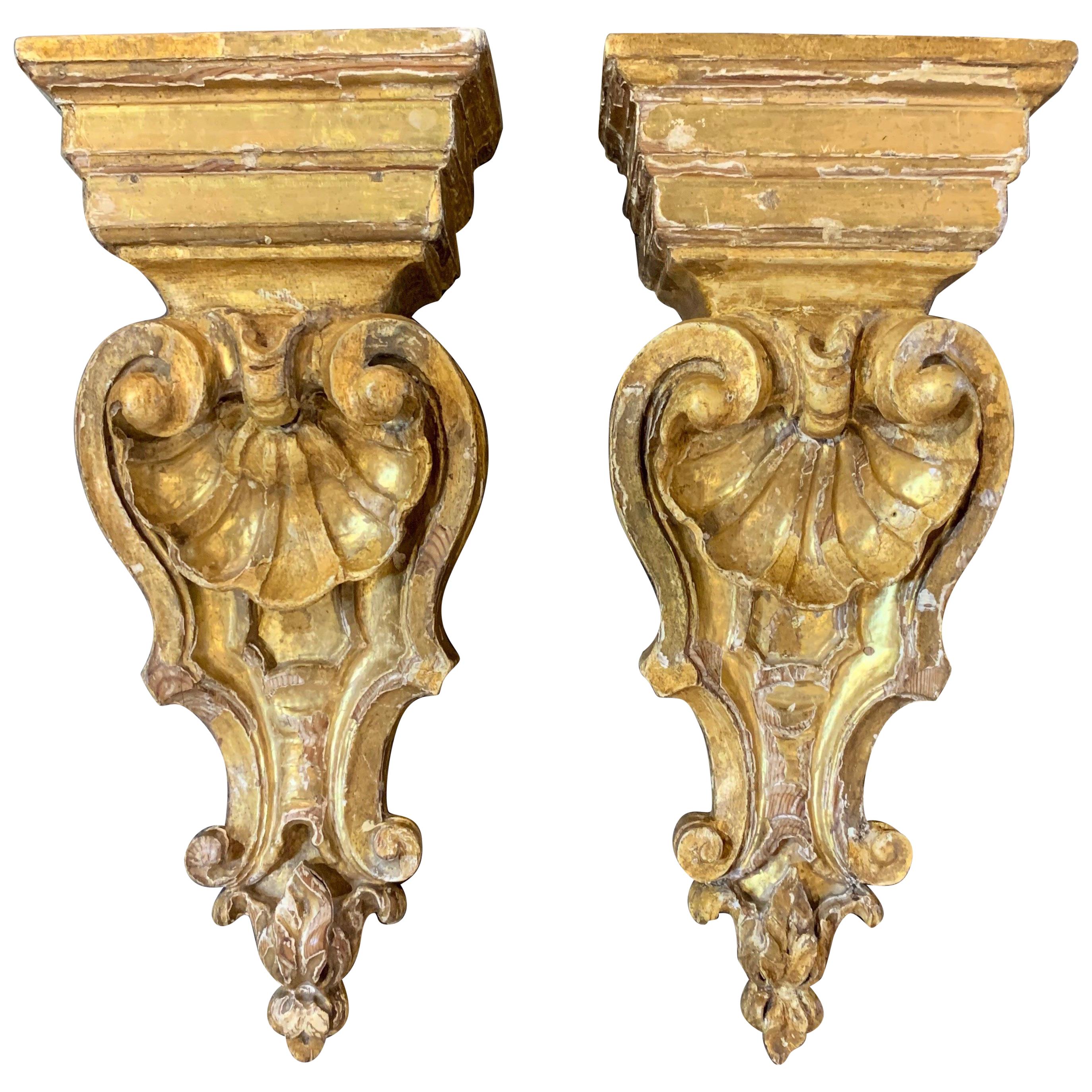 Pair of Italian Carved and Giltwood Wall Brackets