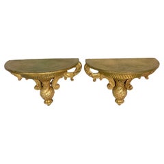 Antique Pair Of Italian Carved And Giltwood Wall Brackets