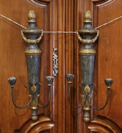 Pair of Italian Carved and Metal Gilt and Painted Two-Light Wall Candle Sconces