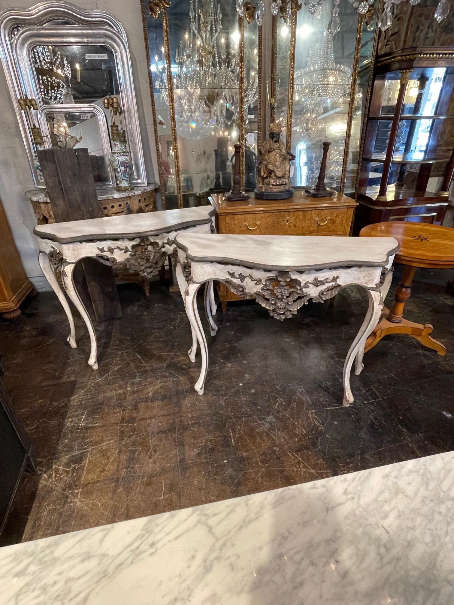 Pair of Italian Carved and Painted Consoles In Good Condition In Dallas, TX