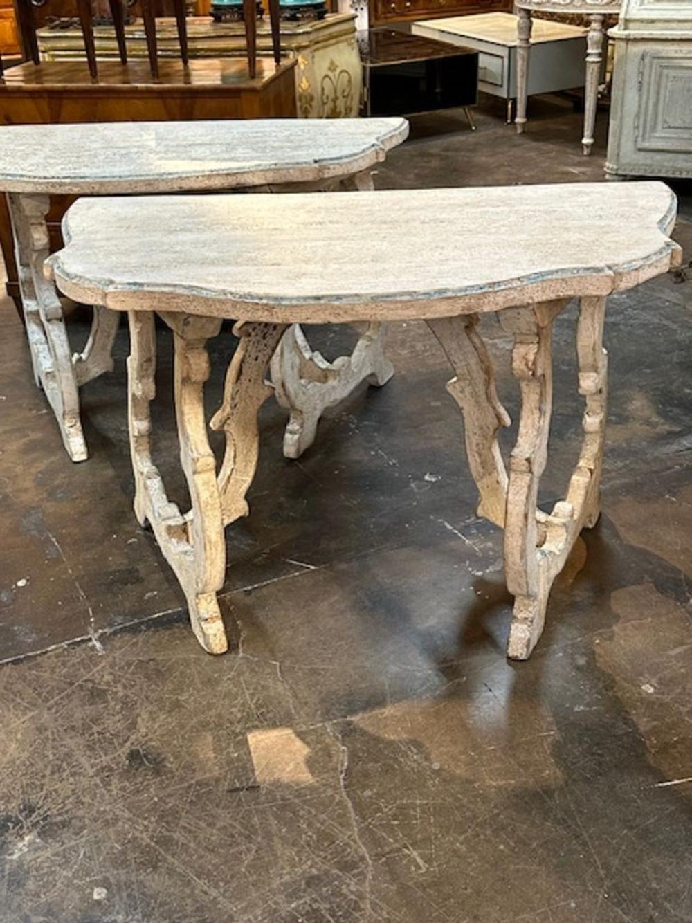 Pair of Italian Carved and Painted Consoles In Good Condition For Sale In Dallas, TX