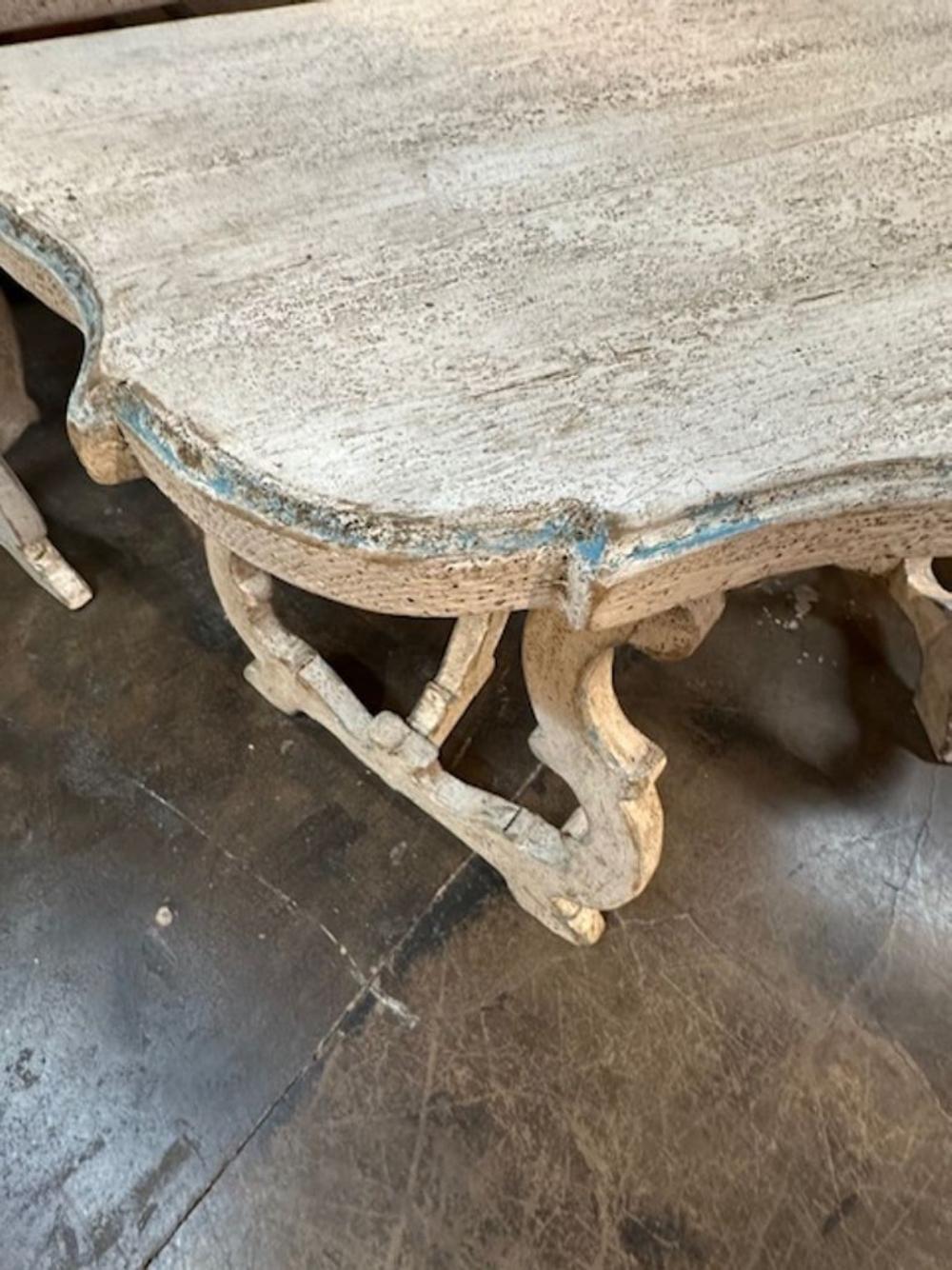 Wood Pair of Italian Carved and Painted Consoles For Sale
