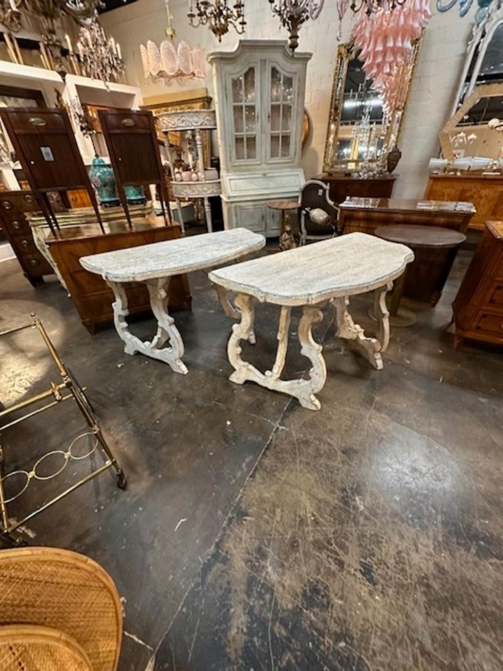 Pair of Italian Carved and Painted Consoles For Sale 2