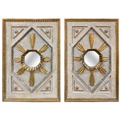 Pair of Italian Carved and Painted Panels with Mirrored Centers
