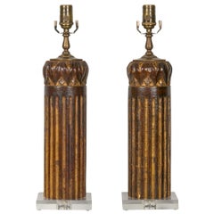 Antique Pair of Italian Carved and Painted Walnut 1800s Fragment Made into Table Lamps