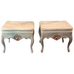 Pair of Italian Carved and Parcel Gilt Stools