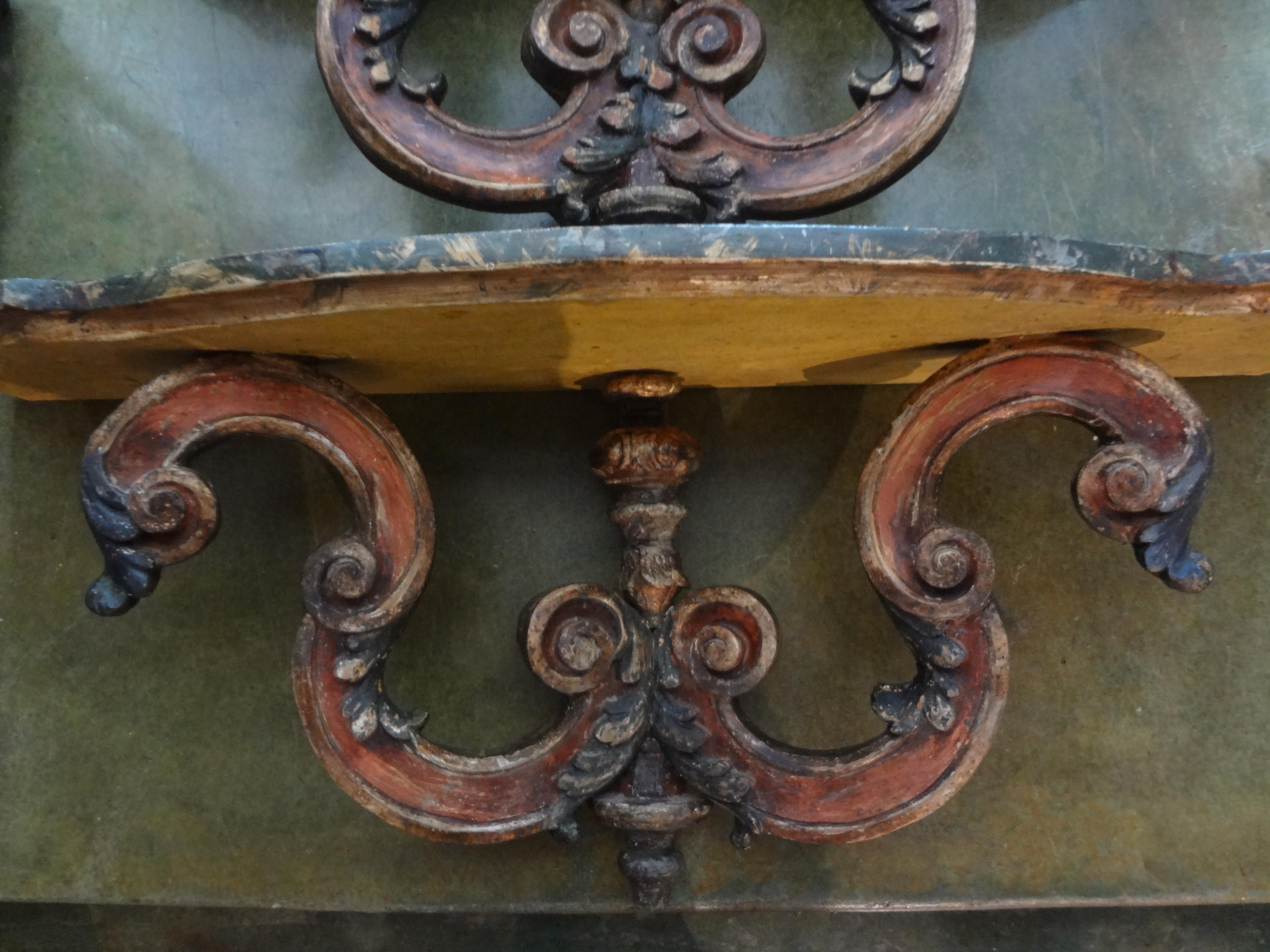 Pair of Italian Carved and Polychrome Wall Brackets 3