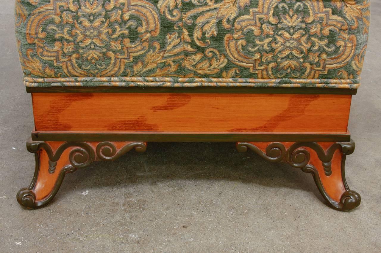 Pair of Italian Carved and Upholstered Ottoman Benches 4
