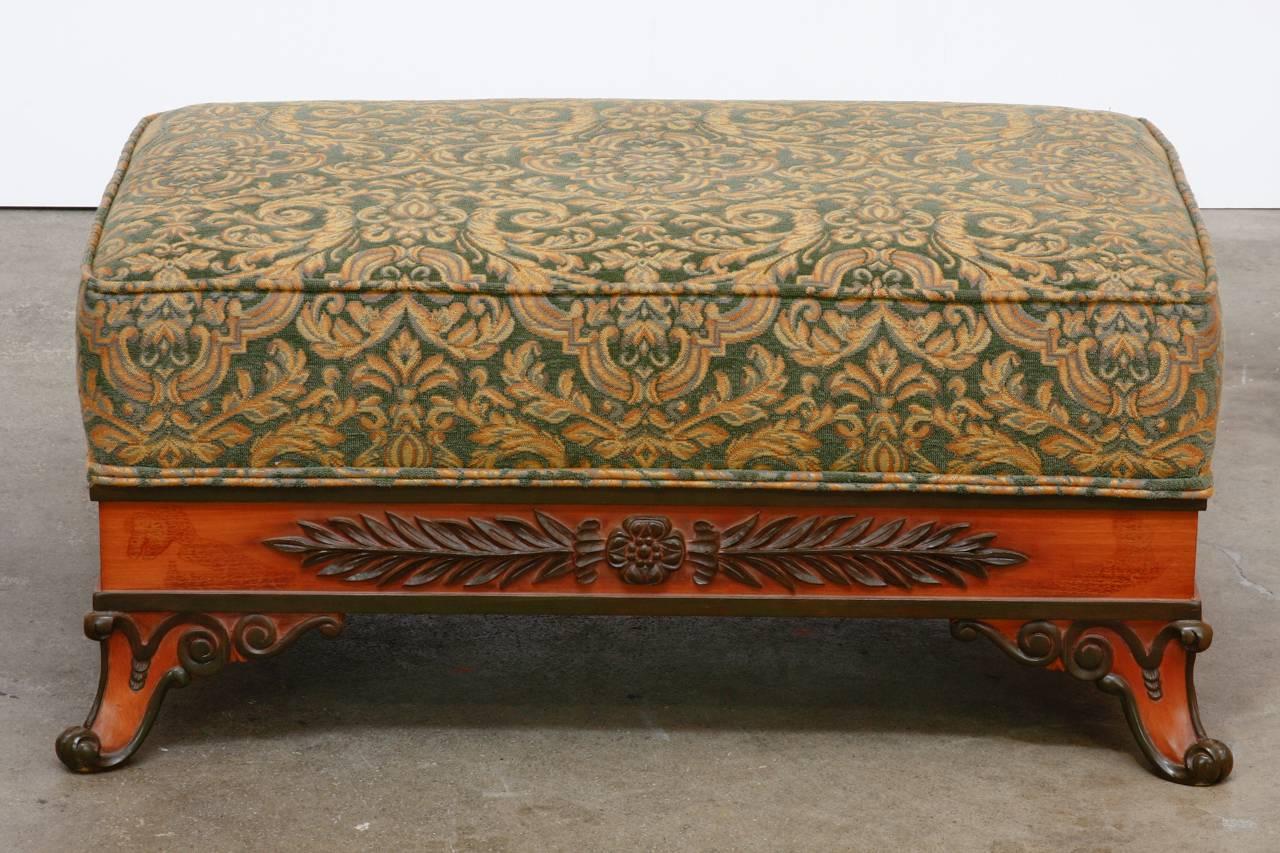 Pair of Italian Carved and Upholstered Ottoman Benches In Excellent Condition In Rio Vista, CA
