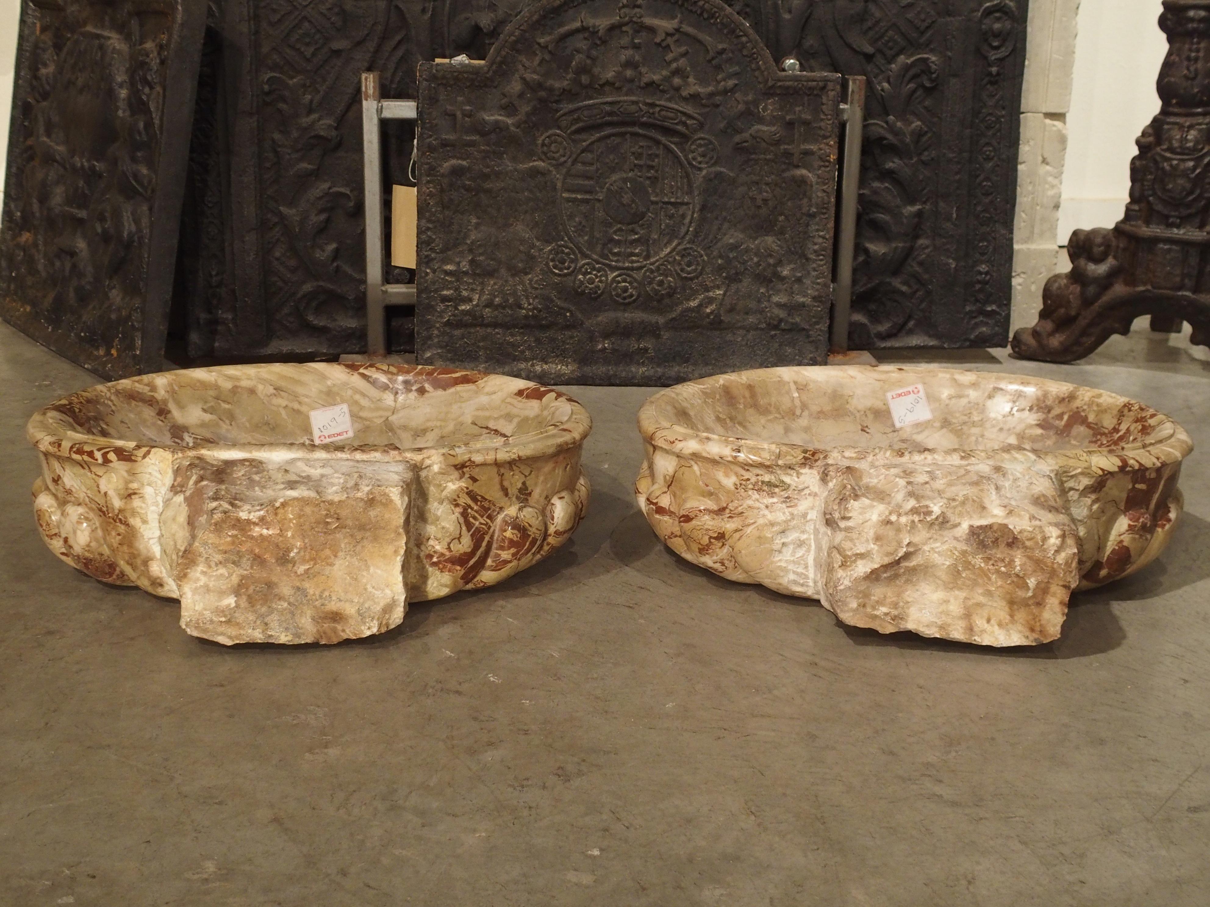 Pair of Italian Carved Breccia Pontificha Marble Sinks 6