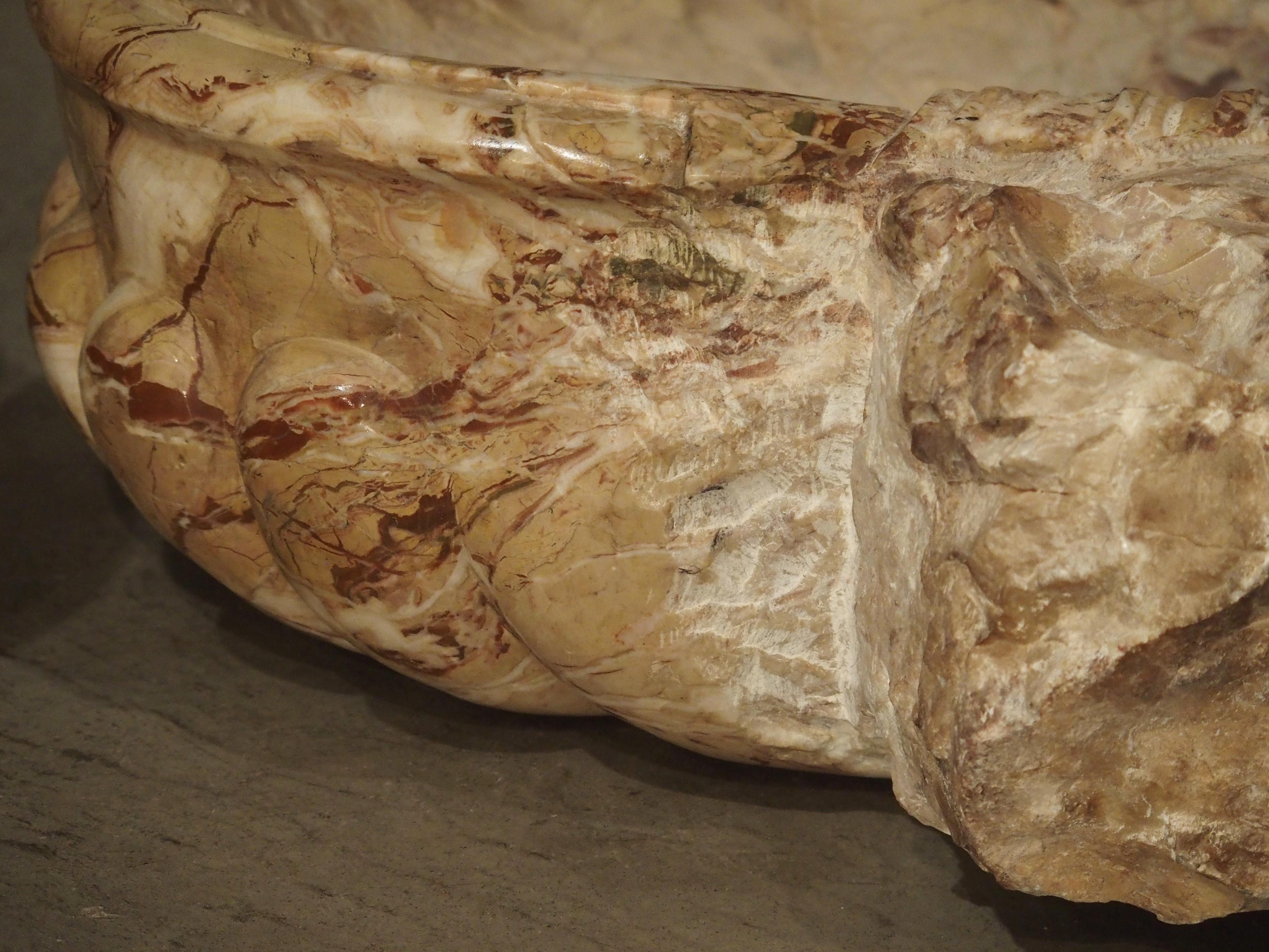 Pair of Italian Carved Breccia Pontificha Marble Sinks 7