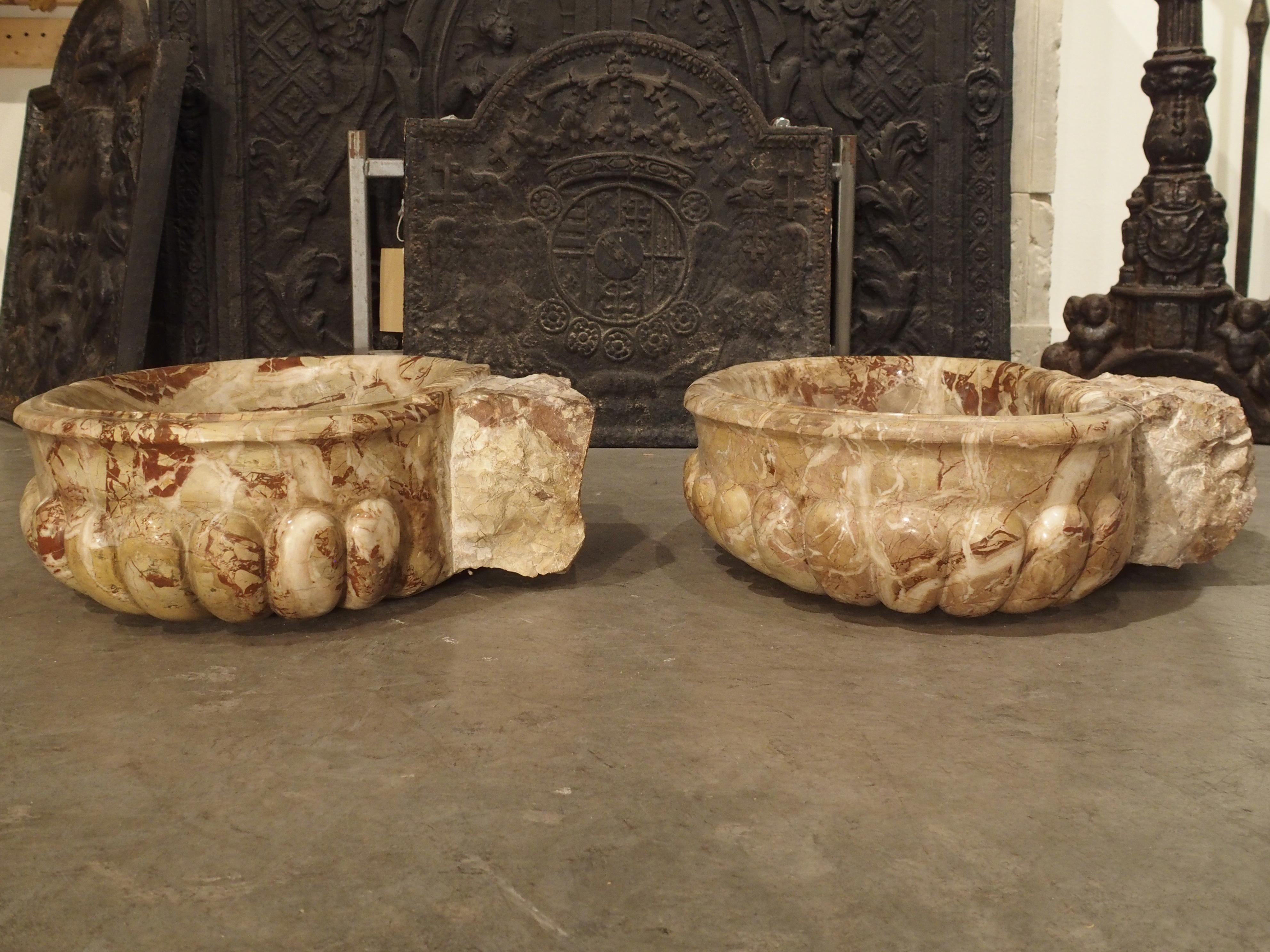 Pair of Italian Carved Breccia Pontificha Marble Sinks 8